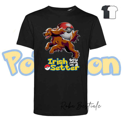 T-Shirt POKEMON - SETTER IRLANDESE Rosso - Uomo o Donna, Bianca o Nera - dalla XS alla 5XL