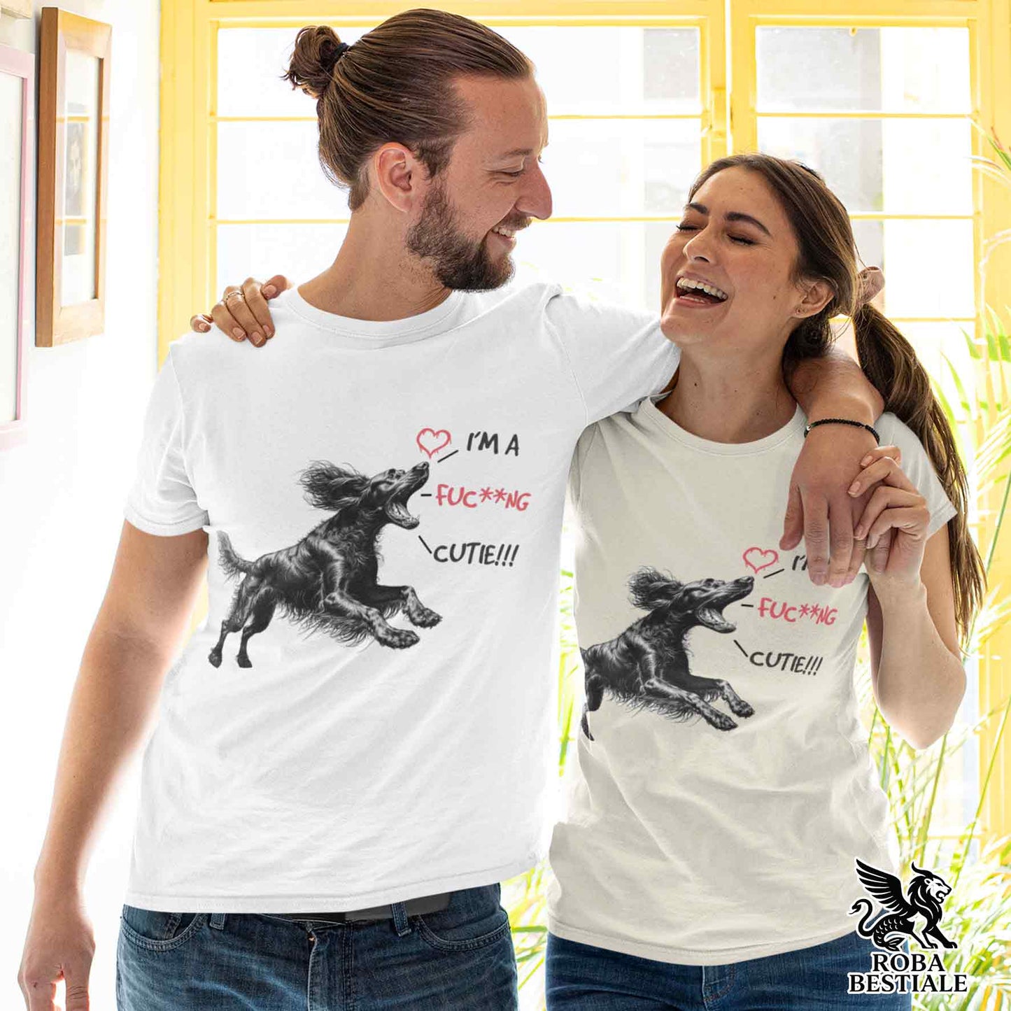 T-Shirt CUTIE - Red IRISH SETTER - White or Beige, for Men or Women - from XS to 5XL
