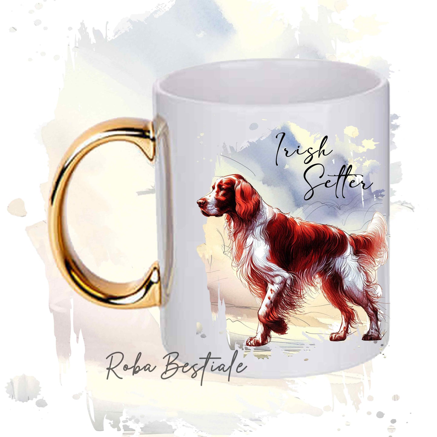 Tazza BEHAVIOR - SETTER IRLANDESE Bianco e Rosso - Standard FCI - In Ceramica, con manico dorato - 330 ml