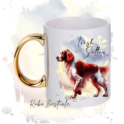 Tazza BEHAVIOR - SETTER IRLANDESE Bianco e Rosso - Standard FCI - In Ceramica, con manico dorato - 330 ml