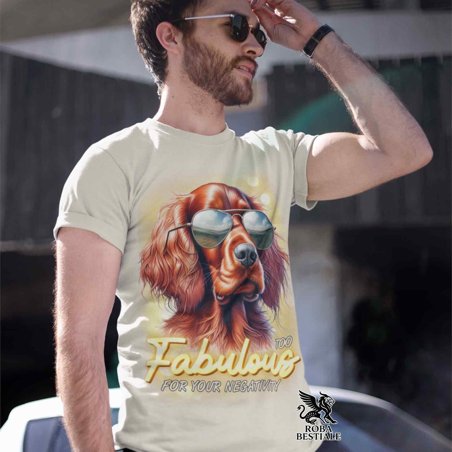 T-Shirt TOO FABULOUS - SETTER IRLANDESE - Bianca o Beige, da Uomo o da Donna - dalla XS alla 5XL