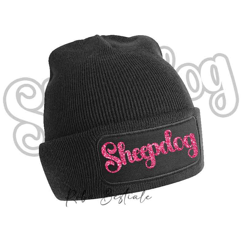 Beanie SHEEPDOG - Winter Hat BLACK, BLUE NAVY or BABY PINK - Writing in color of your choice