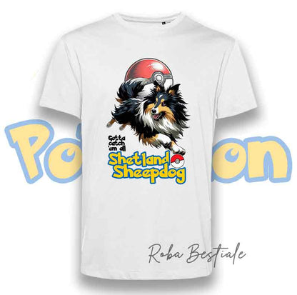 T-Shirt POKEMON - SHETLAND SHEEPDOG - Bianca o Nera - dalla XS alla 5XL
