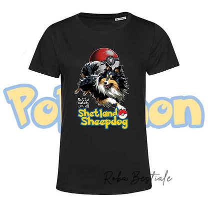 T-Shirt POKEMON - SHETLAND SHEEPDOG - Bianca o Nera - dalla XS alla 5XL