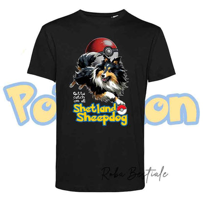 T-Shirt POKEMON - SHETLAND SHEEPDOG - Bianca o Nera - dalla XS alla 5XL