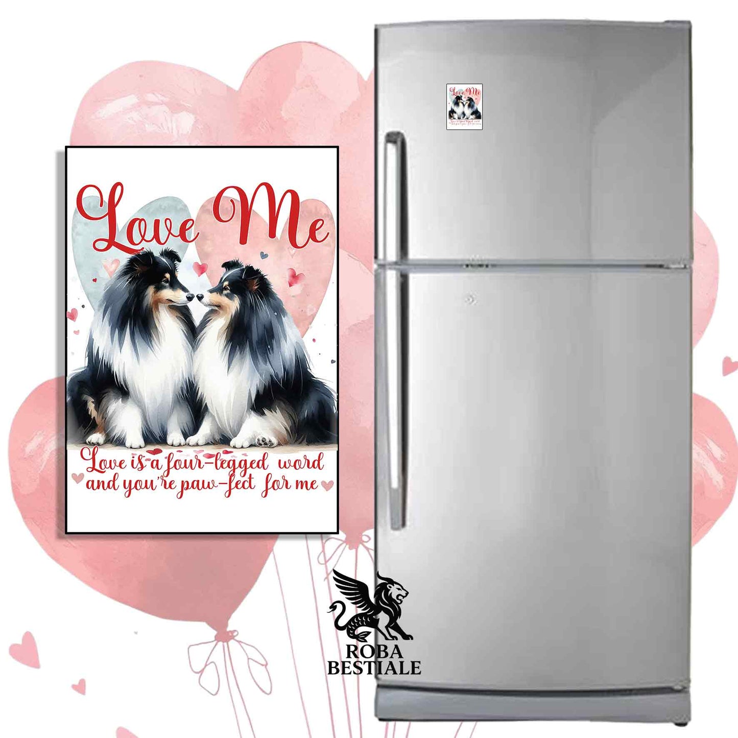 Calamita LOVE ME - SHETLAND SHEEPDOG Black Tricolor - in MDF - 7x5 cm