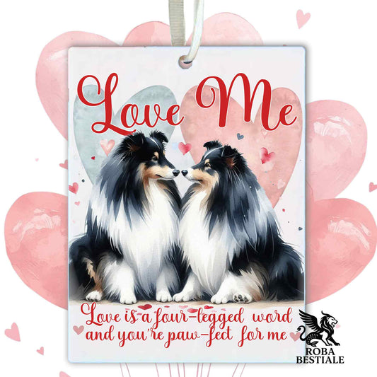 Deodorante Auto LOVE ME - SHETLAND SHEEPDOG Black Tricolor - In Feltro, con cordino - 7,5 x 10 cm
