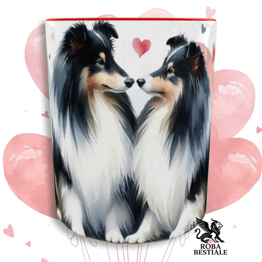 Tazza LOVE ME - SHETLAND SHEEPDOG Black Tricolor - In Ceramica, con dettagli Rossi - 330 ml