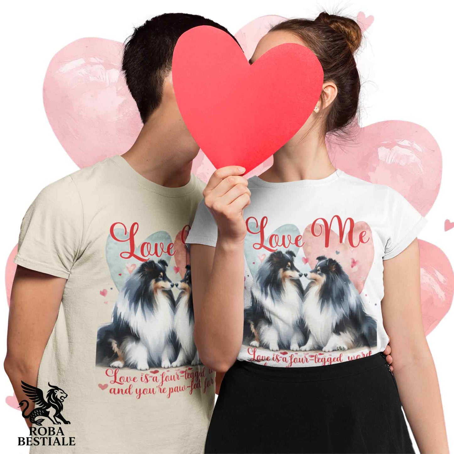 T-shirt LOVE ME - SHETLAND SHEEPDOG Black Tricolor - Bianca o Beige, Uomo o Donna - dalla XS alla 5XL