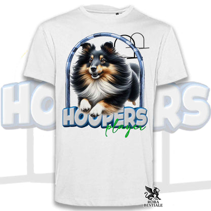 T-Shirt HOOPERS Player - SHETLAND SHEEPDOG Black Tricolor - Bianca o Beige, da Uomo o da Donna - dalla XS alla 5XL