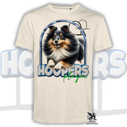 T-Shirt HOOPERS Player - SHETLAND SHEEPDOG Black Tricolor - Bianca o Beige, da Uomo o da Donna - dalla XS alla 5XL