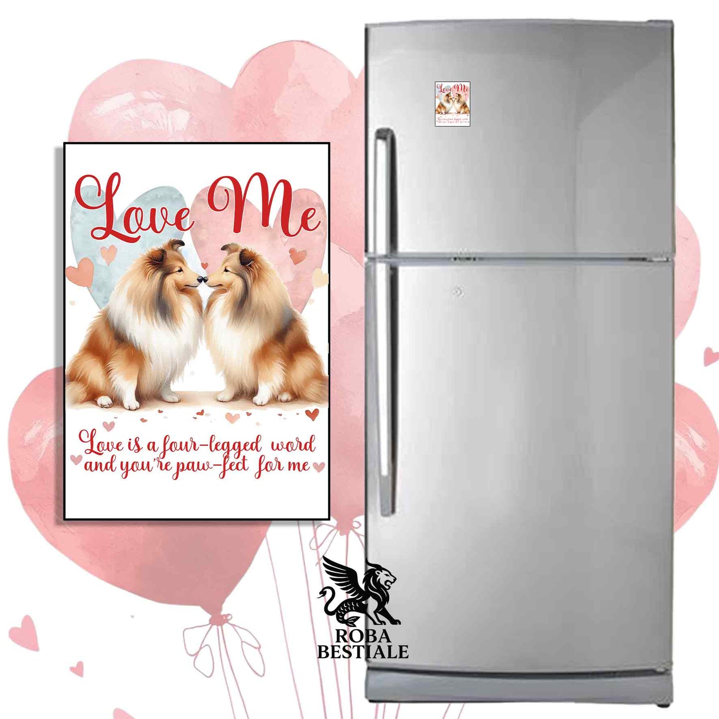 Calamita LOVE ME - SHETLAND SHEEPDOG Fulvo Zibellino - in MDF - 7x5 cm