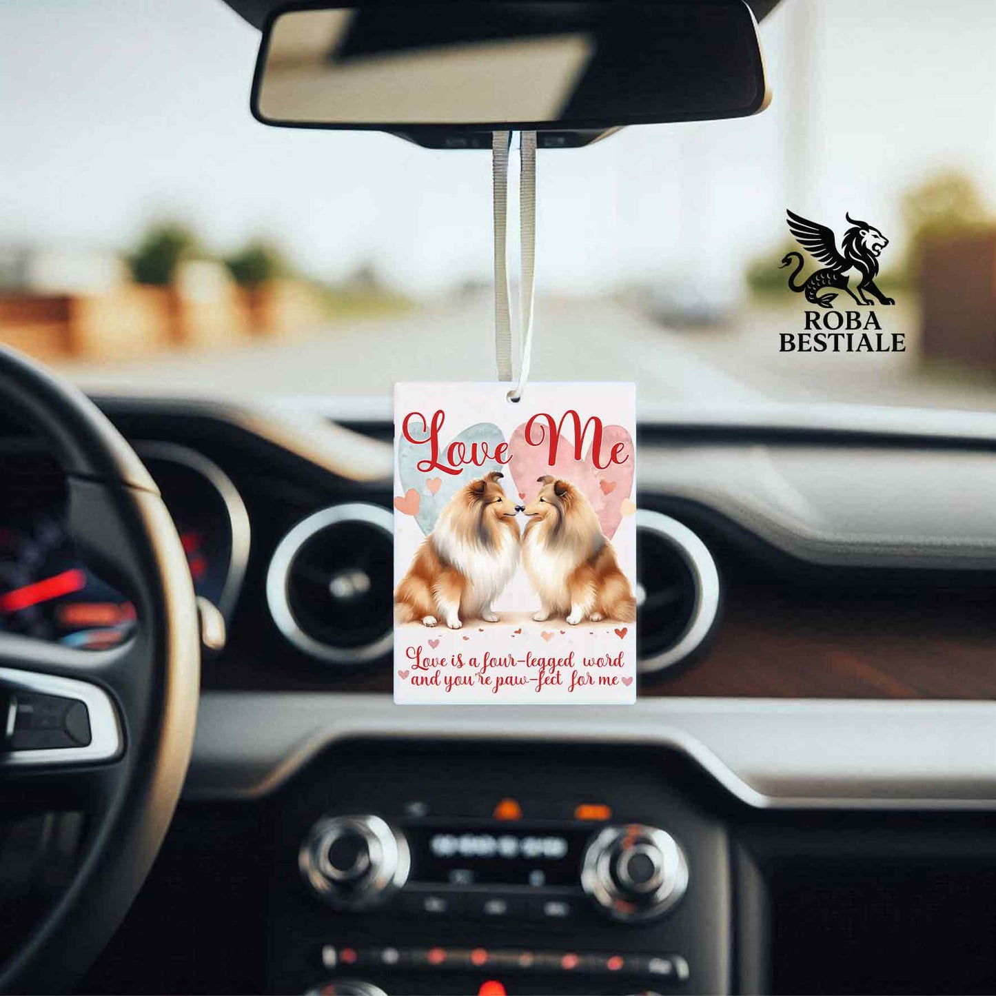 Deodorante Auto LOVE ME - SHETLAND SHEEPDOG Fulvo Zibellino - In Feltro, con cordino - 7,5 x 10 cm