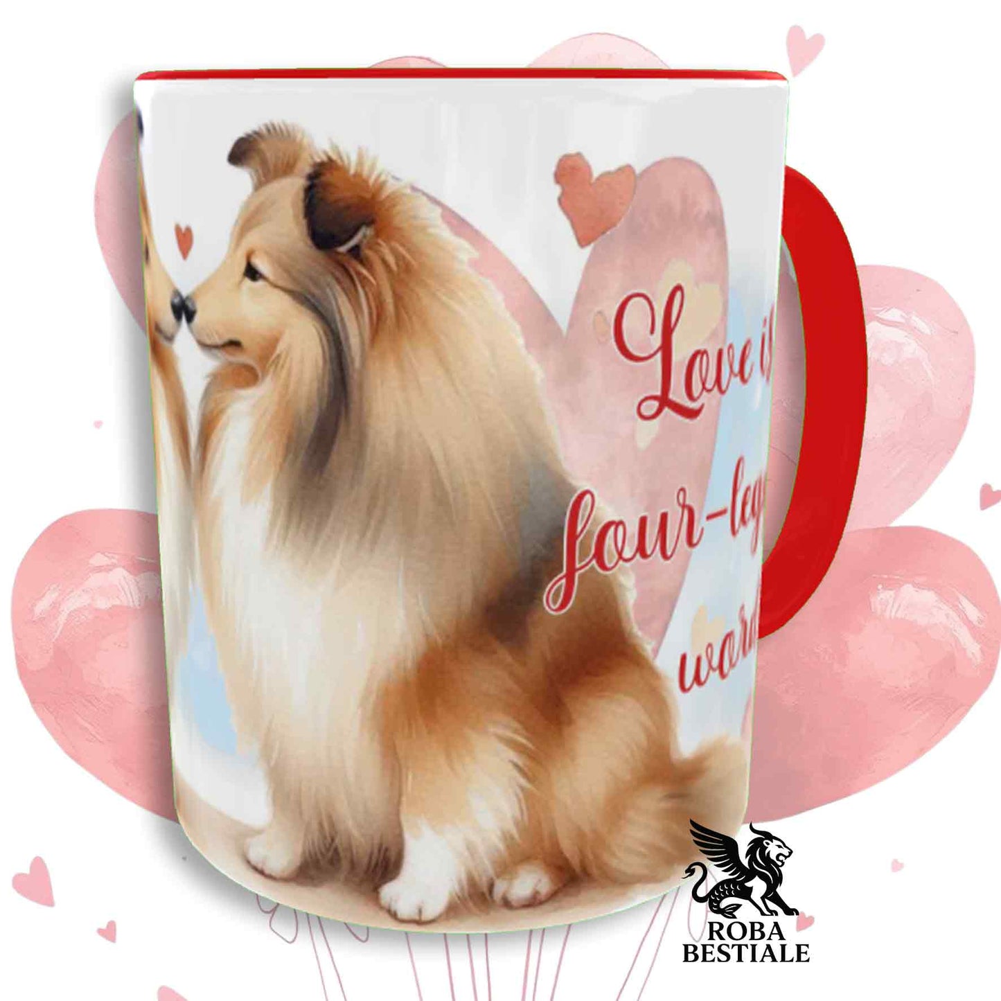 Tazza LOVE ME - SHETLAND SHEEPDOG Fulvo Zibellino - In Ceramica, con dettagli Rossi - 330 ml