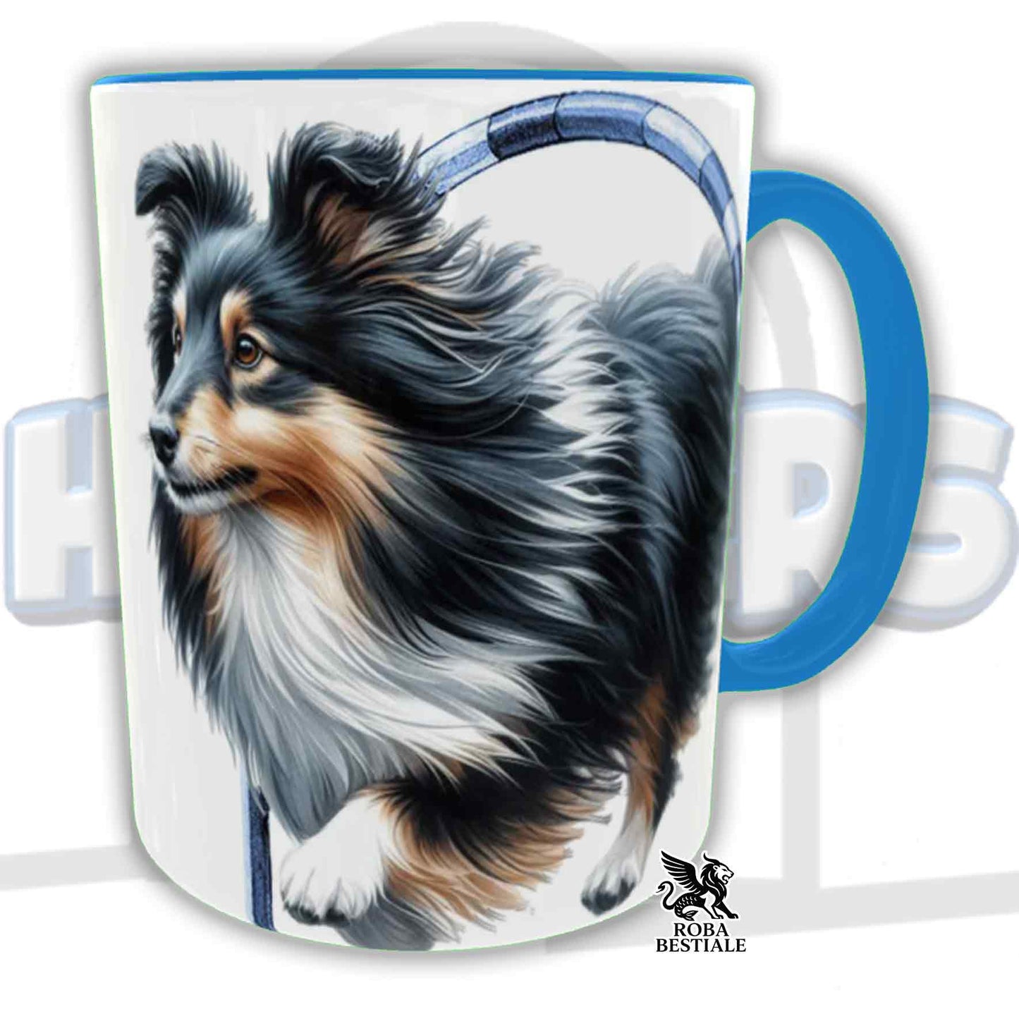 Tazza HOOPERS Player - SHETLAND SHEEPDOG Tricolor - In Ceramica, con manico e interno colorato - 330 ml