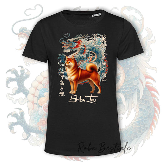 T-Shirt JAPAN STYLE "DRAGON" - SHIBA INU Rosso - da DONNA, in tanti colori! Dalla XS alla 3XL
