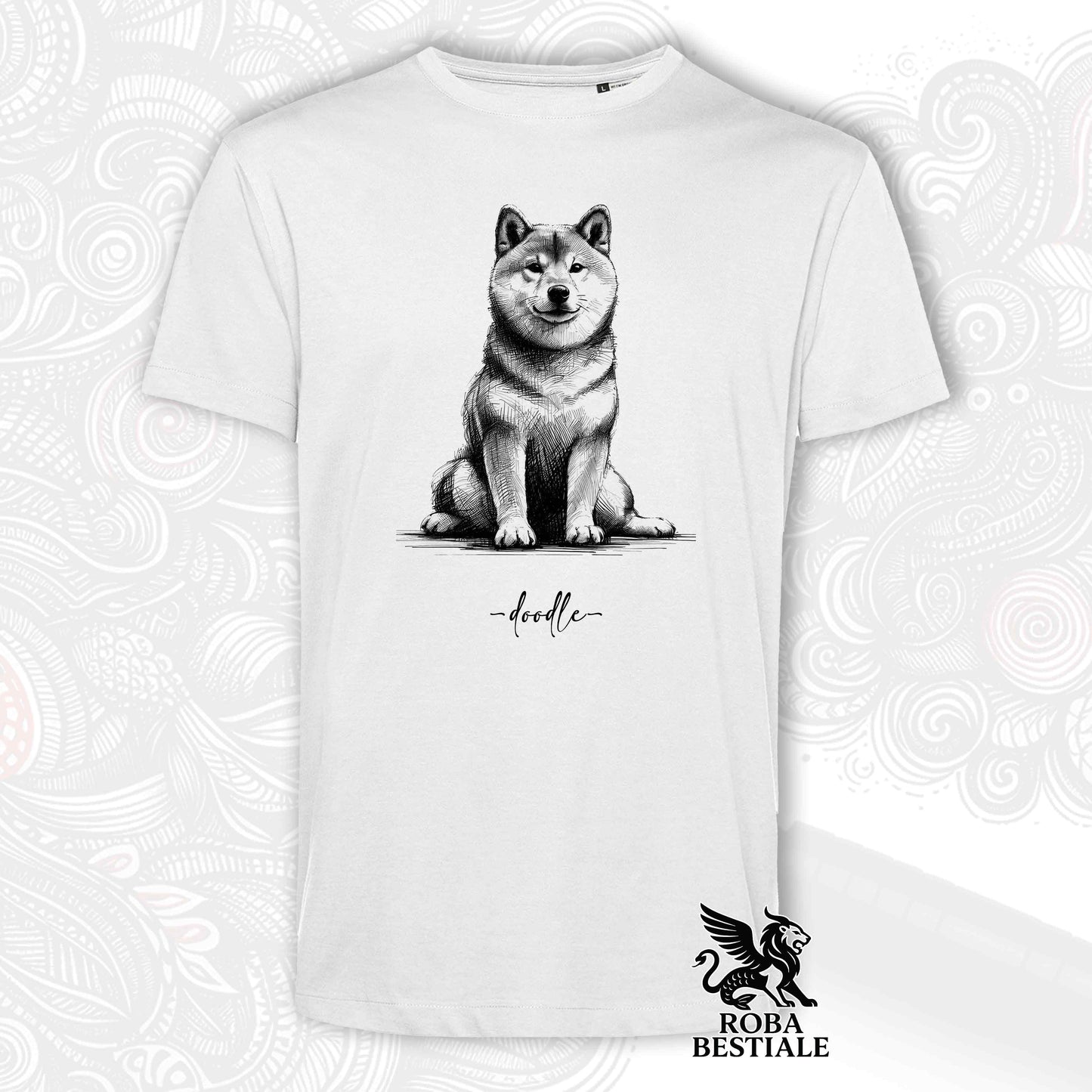 DOODLE T-Shirt - SHIBA INU - White or Beige, for Men or Women - from XS to 5XL