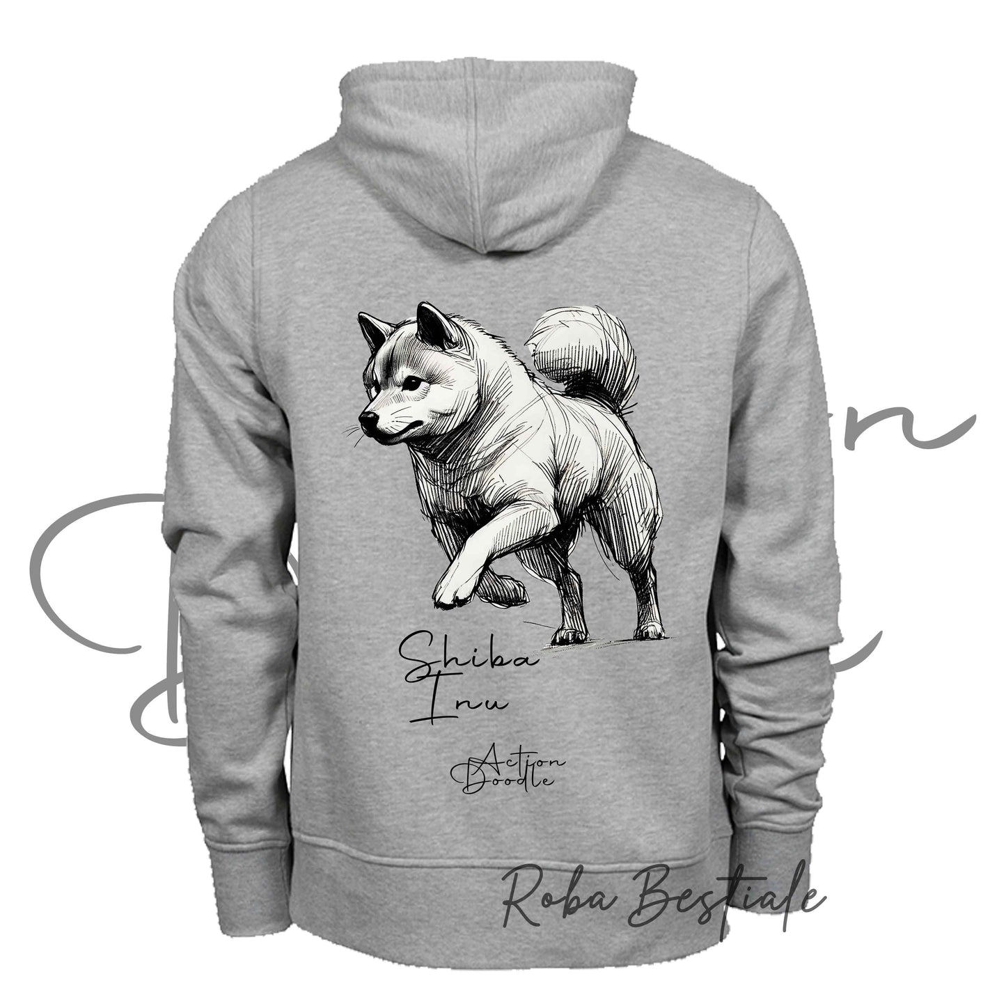 Felpa ACTION DOODLE - SHIBA INU 1 - Unisex - Grigia - dalla XS alla 3XL