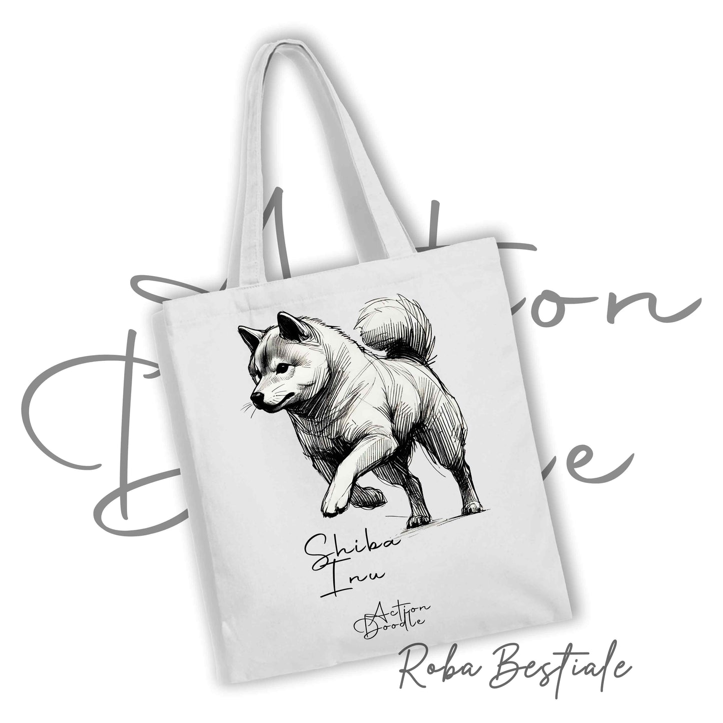 Shopper ACTION DOODLE - SHIBA INU 1 - Diversi colori disponibili, 100% Cotone