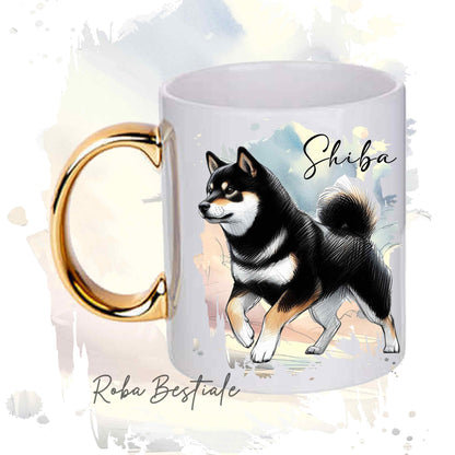 Tazza BEHAVIOR - SHIBA INU Black Tricolor - Standard FCI - In Ceramica, con manico dorato - 330 ml