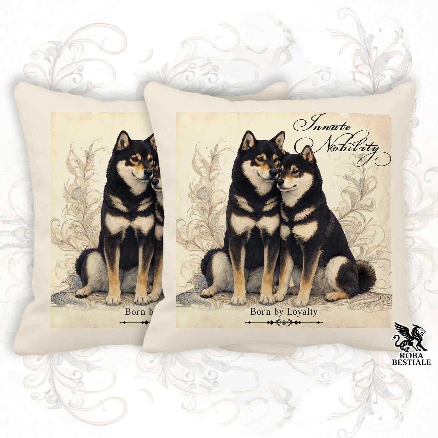Cuscino NOBILITY - SHIBA INU Nero Focato - 100% Tela di Cotone - 40x40 cm