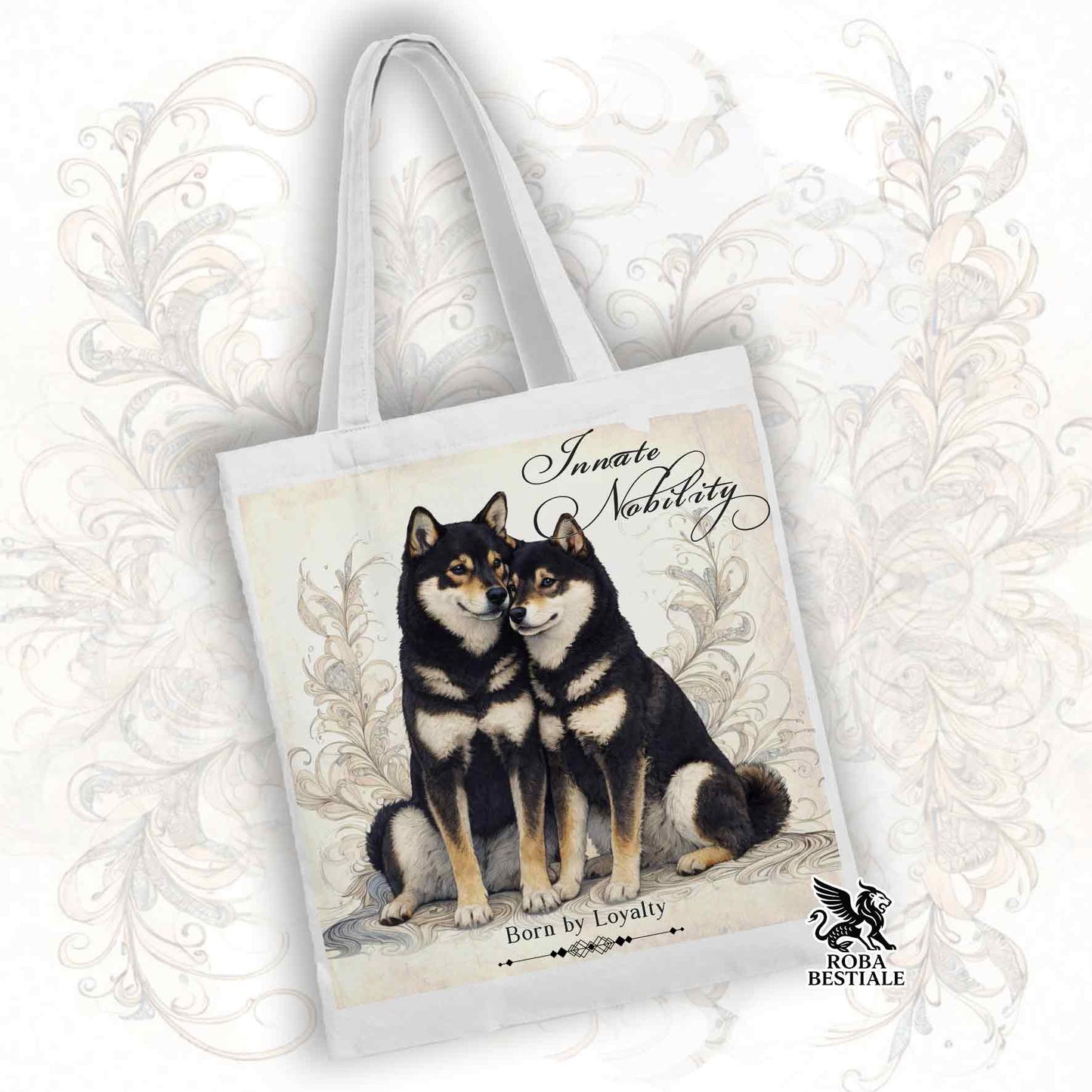 Tote Bag NOBILITY - SHIBA INU Nero Focato - 100% Cotone - Bianca o Beige