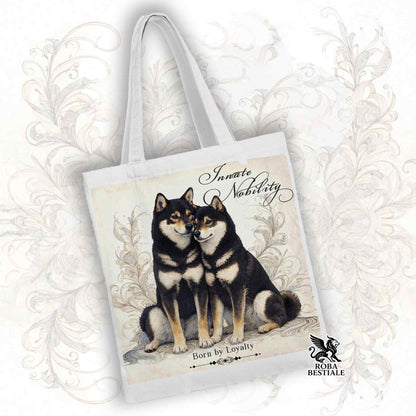 Tote Bag NOBILITY - SHIBA INU Nero Focato - 100% Cotone - Bianca o Beige
