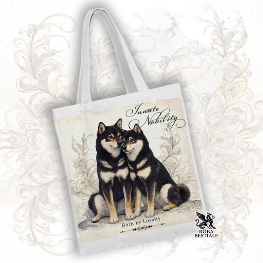 Tote Bag NOBILITY - SHIBA INU Nero Focato - 100% Cotone - Bianca o Beige