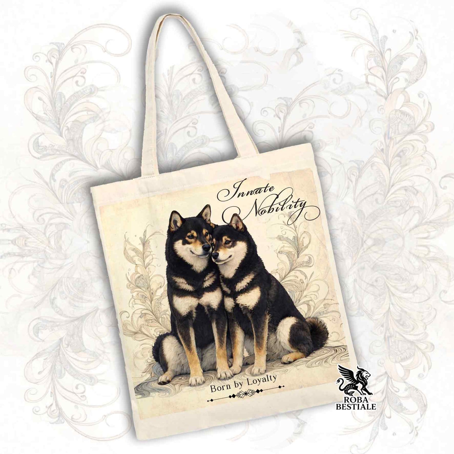 Tote Bag NOBILITY - SHIBA INU Nero Focato - 100% Cotone - Bianca o Beige