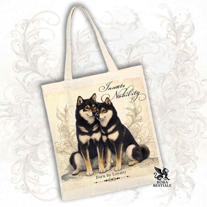 Tote Bag NOBILITY - SHIBA INU Nero Focato - 100% Cotone - Bianca o Beige