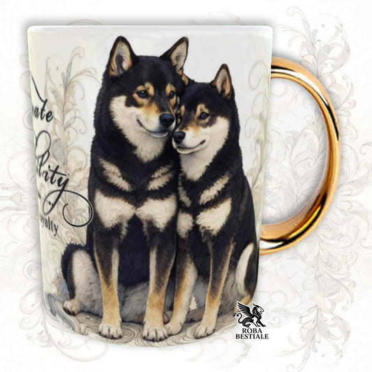 Tazza NOBILITY - SHIBA INU Nero Focato - Manico ORO - 330 ml - in Ceramica
