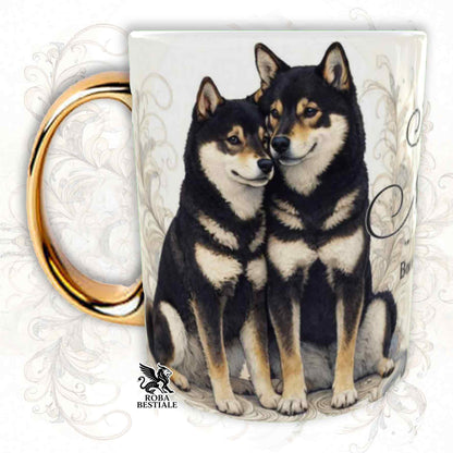 Tazza NOBILITY - SHIBA INU Nero Focato - Manico ORO - 330 ml - in Ceramica