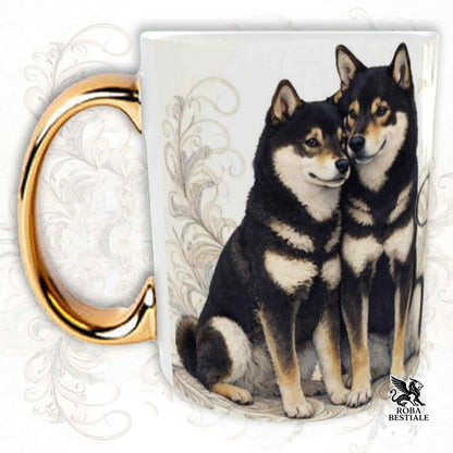 Tazza NOBILITY - SHIBA INU Nero Focato - Manico ORO - 330 ml - in Ceramica