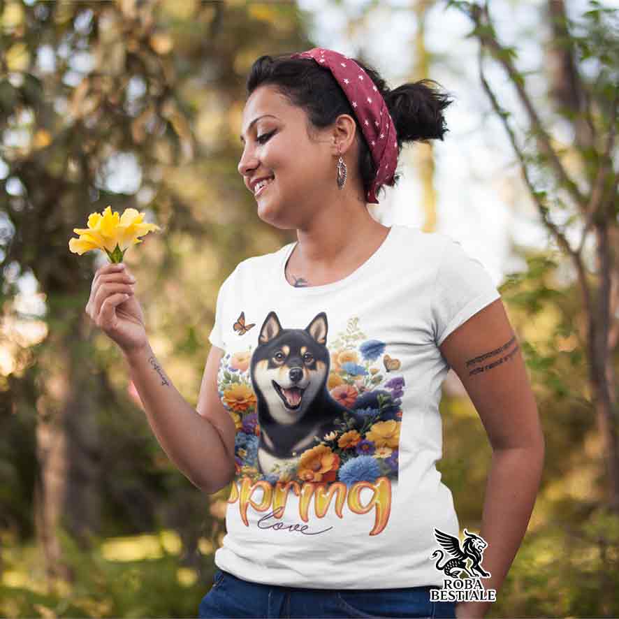 T-Shirt SPRING LOVE - SHIBA INU Nero Focato - Bianca o Beige, da Uomo o da Donna - dalla XS alla 5XL