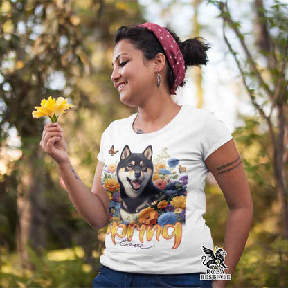 T-Shirt SPRING LOVE - SHIBA INU Nero Focato - Bianca o Beige, da Uomo o da Donna - dalla XS alla 5XL