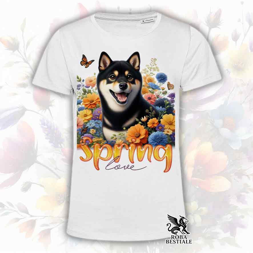 T-Shirt SPRING LOVE - SHIBA INU Nero Focato - Bianca o Beige, da Uomo o da Donna - dalla XS alla 5XL