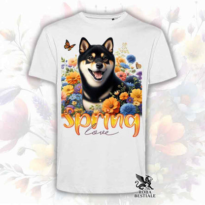 T-Shirt SPRING LOVE - SHIBA INU Nero Focato - Bianca o Beige, da Uomo o da Donna - dalla XS alla 5XL