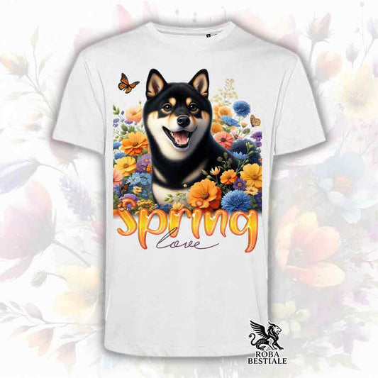 T-Shirt SPRING LOVE - SHIBA INU Nero Focato - Bianca o Beige, da Uomo o da Donna - dalla XS alla 5XL