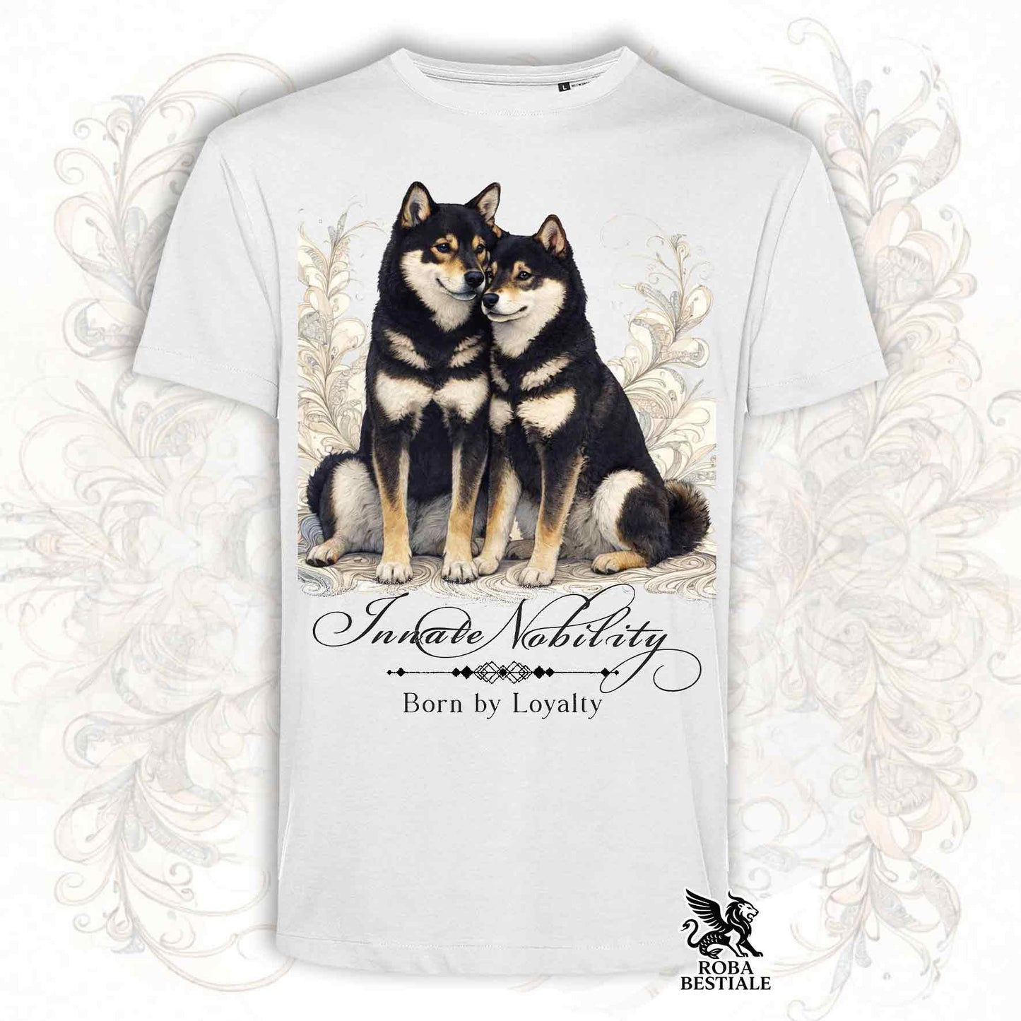 T-Shirt NOBILITY - SHIBA INU Nero Focato - Bianca o Beige, da Uomo o da Donna - dalla XS alla 5XL