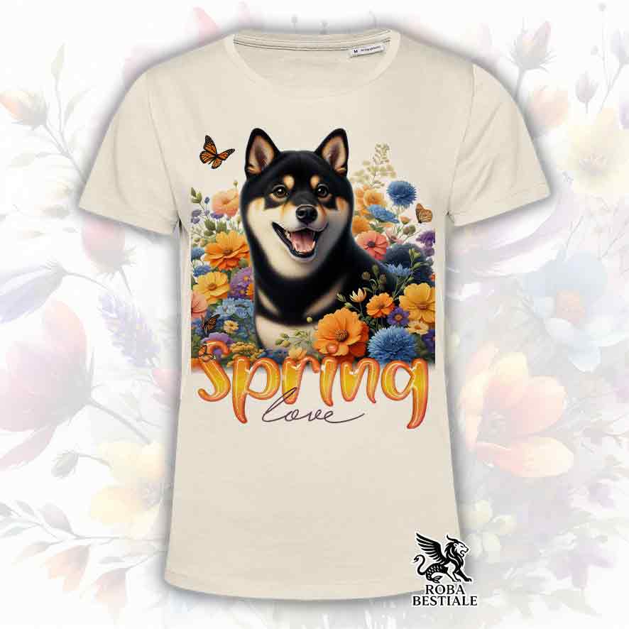 T-Shirt SPRING LOVE - SHIBA INU Nero Focato - Bianca o Beige, da Uomo o da Donna - dalla XS alla 5XL