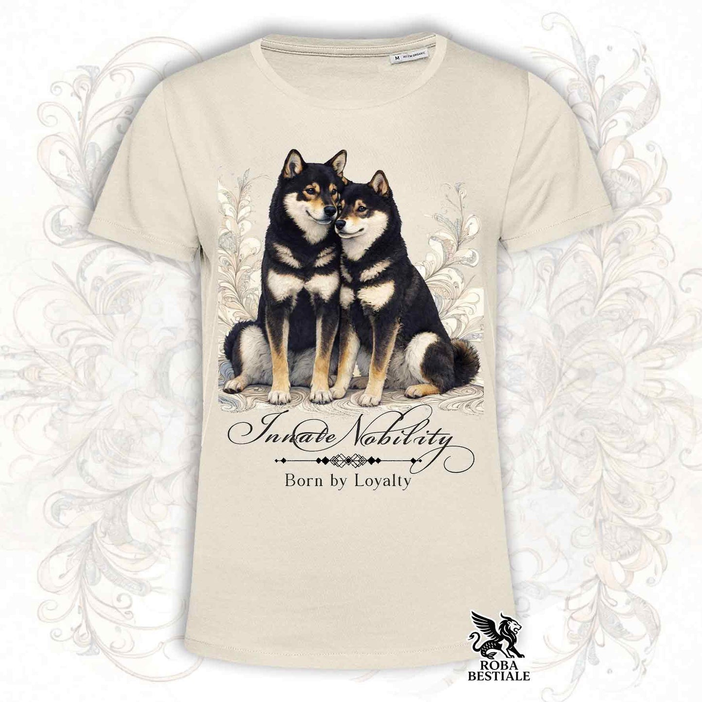 T-Shirt NOBILITY - SHIBA INU Nero Focato - Bianca o Beige, da Uomo o da Donna - dalla XS alla 5XL