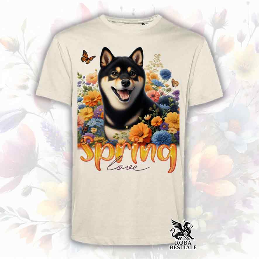 T-Shirt SPRING LOVE - SHIBA INU Nero Focato - Bianca o Beige, da Uomo o da Donna - dalla XS alla 5XL