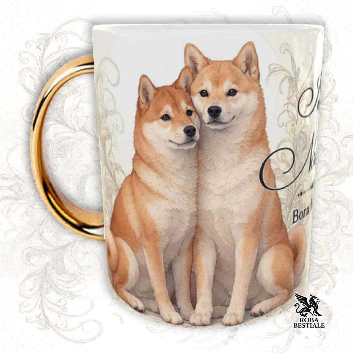 Tazza NOBILITY - SHIBA INU Rosso - Manico ORO - 330 ml - in Ceramica