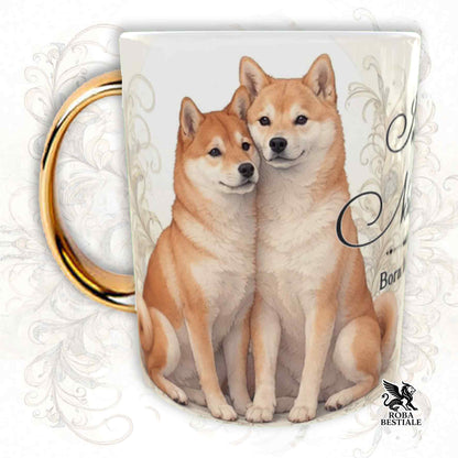 Tazza NOBILITY - SHIBA INU Rosso - Manico ORO - 330 ml - in Ceramica