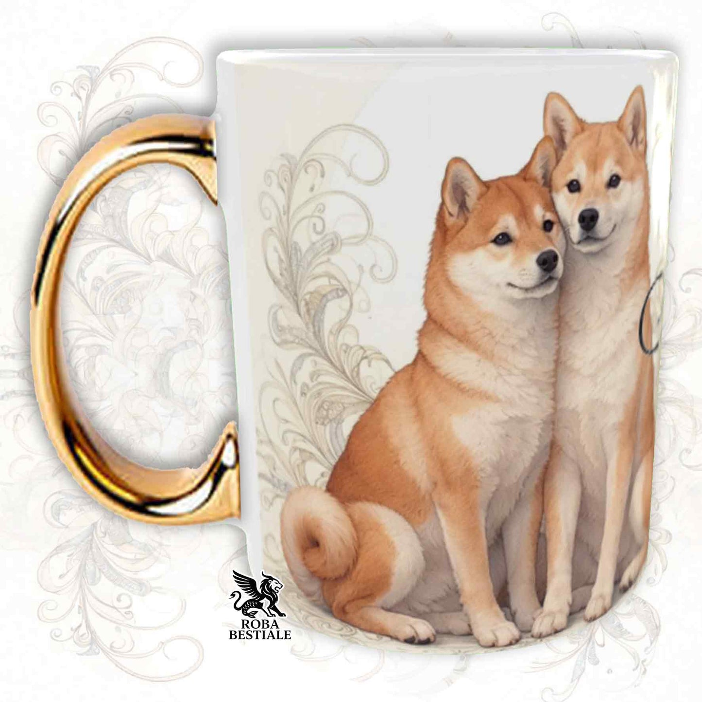 Tazza NOBILITY - SHIBA INU Rosso - Manico ORO - 330 ml - in Ceramica