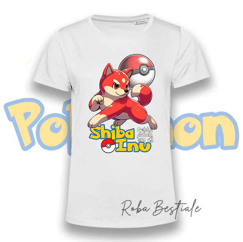 T-Shirt POKEMON - SHIBA INU Rosso - Uomo o Donna, Bianca o Nera - dalla XS alla 5XL
