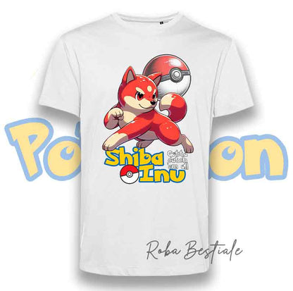 T-Shirt POKEMON - SHIBA INU Rosso - Uomo o Donna, Bianca o Nera - dalla XS alla 5XL