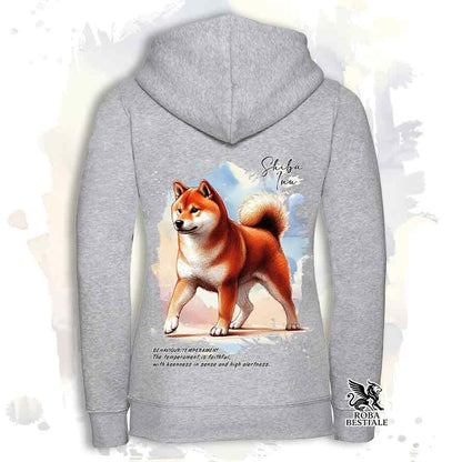 Felpa BEHAVIOR - SHIBA INU Rosso - Con Cappuccio e Full Zip, Uomo o Donna, bianca o grigia - dalla XS alla 3XL