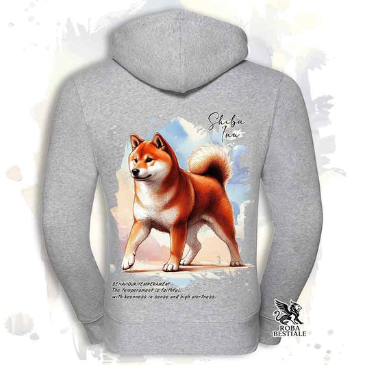 Felpa BEHAVIOR - SHIBA INU Rosso - Con Cappuccio e Full Zip, Uomo o Donna, bianca o grigia - dalla XS alla 3XL