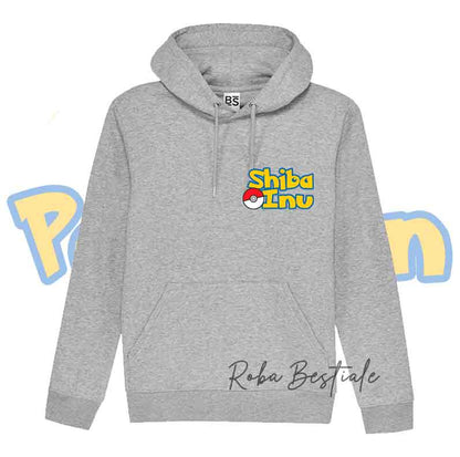 Felpa Invernale POKEMON - SHIBA INU Rosso - Con Cappuccio, Unisex - Grigia o Nera - dalla XS alla 3XL